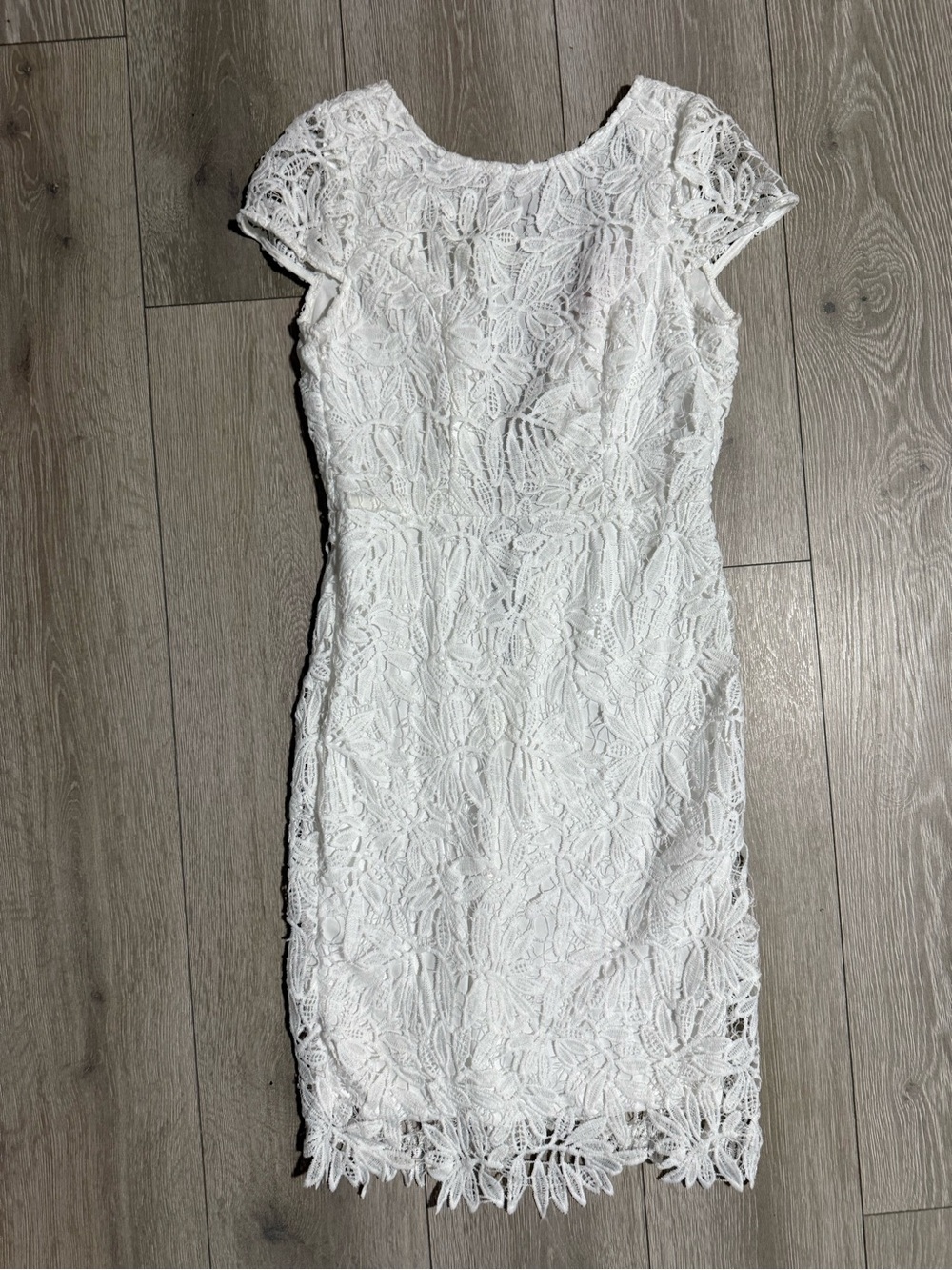 White Floral Lace Cap-Sleeve Midi Dress